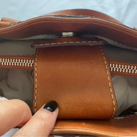 MICHAEL KORS Cognac Brown Gold Studded Leather Shoulder Tote Bag - Picture 14 of 16